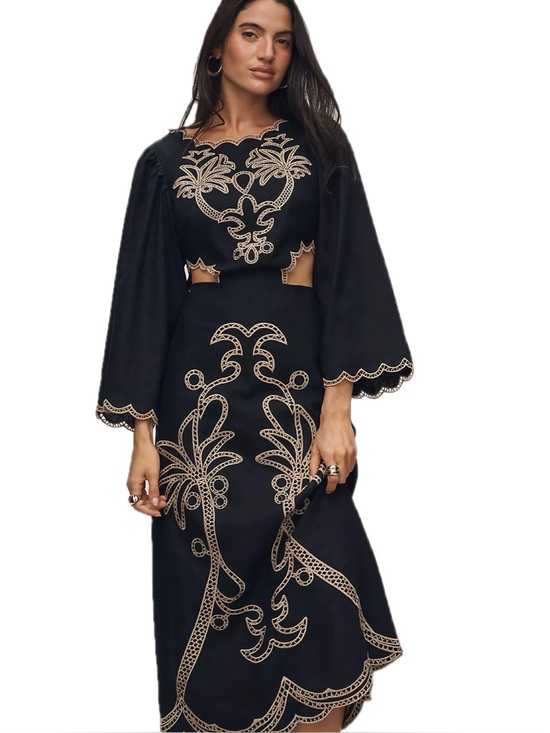FARM Rio Dresses & Skirts - Farm Rio x Anthropologie Long Sleeve Cutout Embroidered Midi Dress